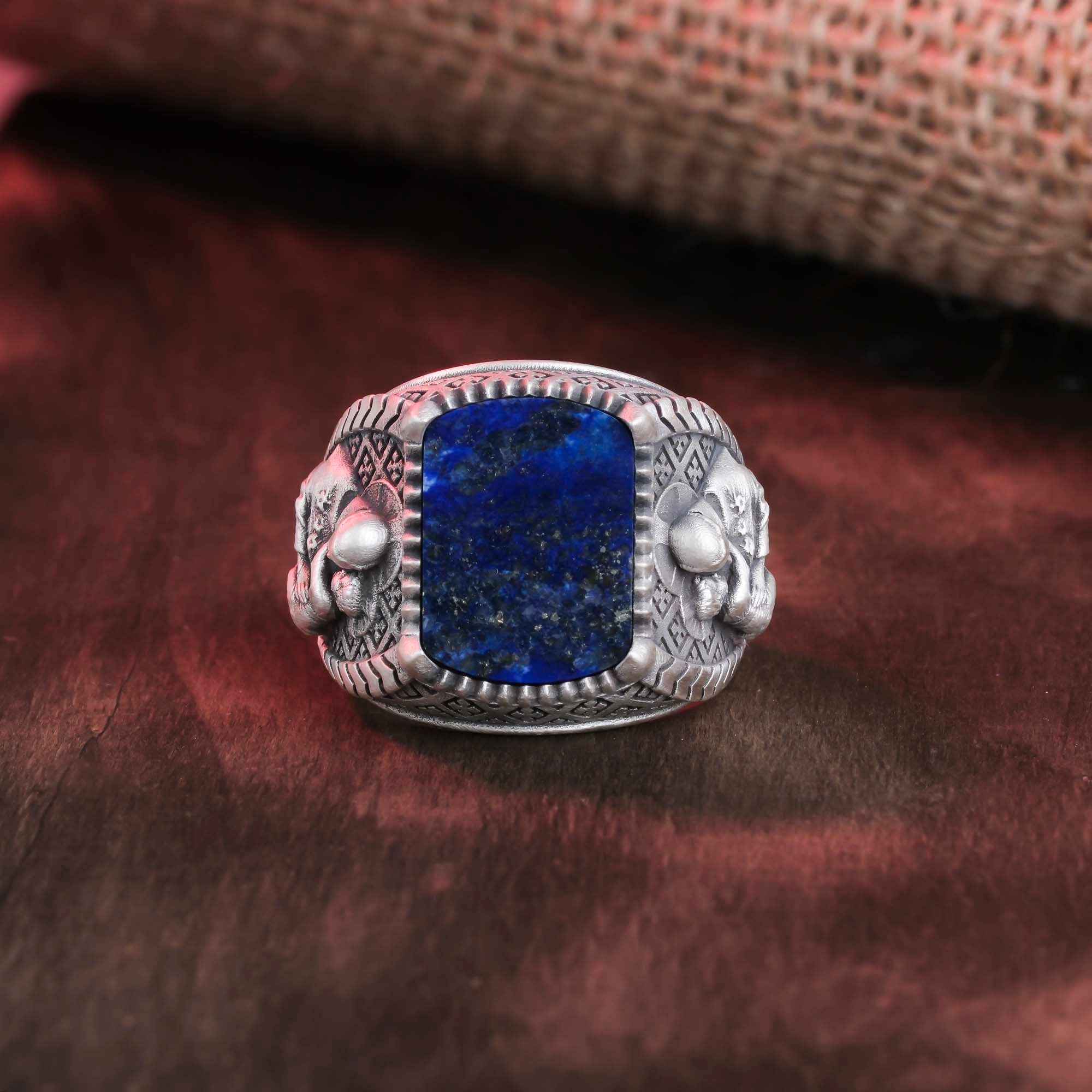 St Anthony Ring, Christian Jewelry, Saint Gift, Cushion Gemstone, Lapis Lazuli Ring, Tiger's Eye Ring, Faith Accessory, Holy Band