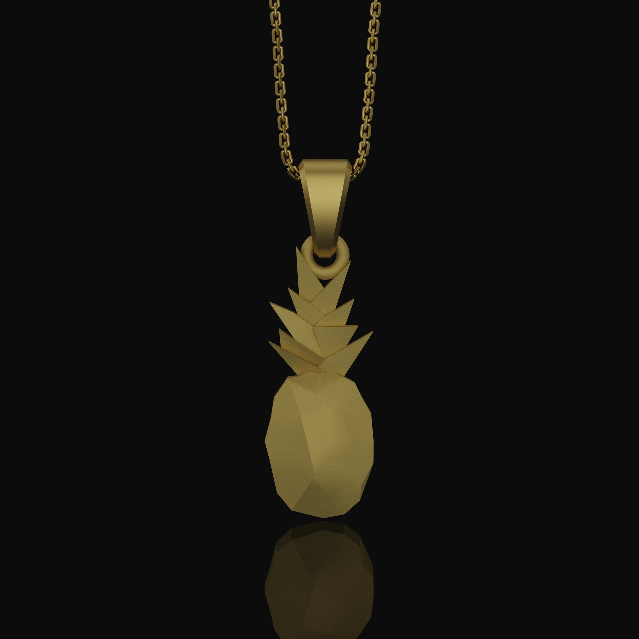 Silver Origami Pineapple Charm Necklace - Elegant Tropical Fruit Pendant, Unique Artistic Folded Design, Chic Jewelry Gold Matte