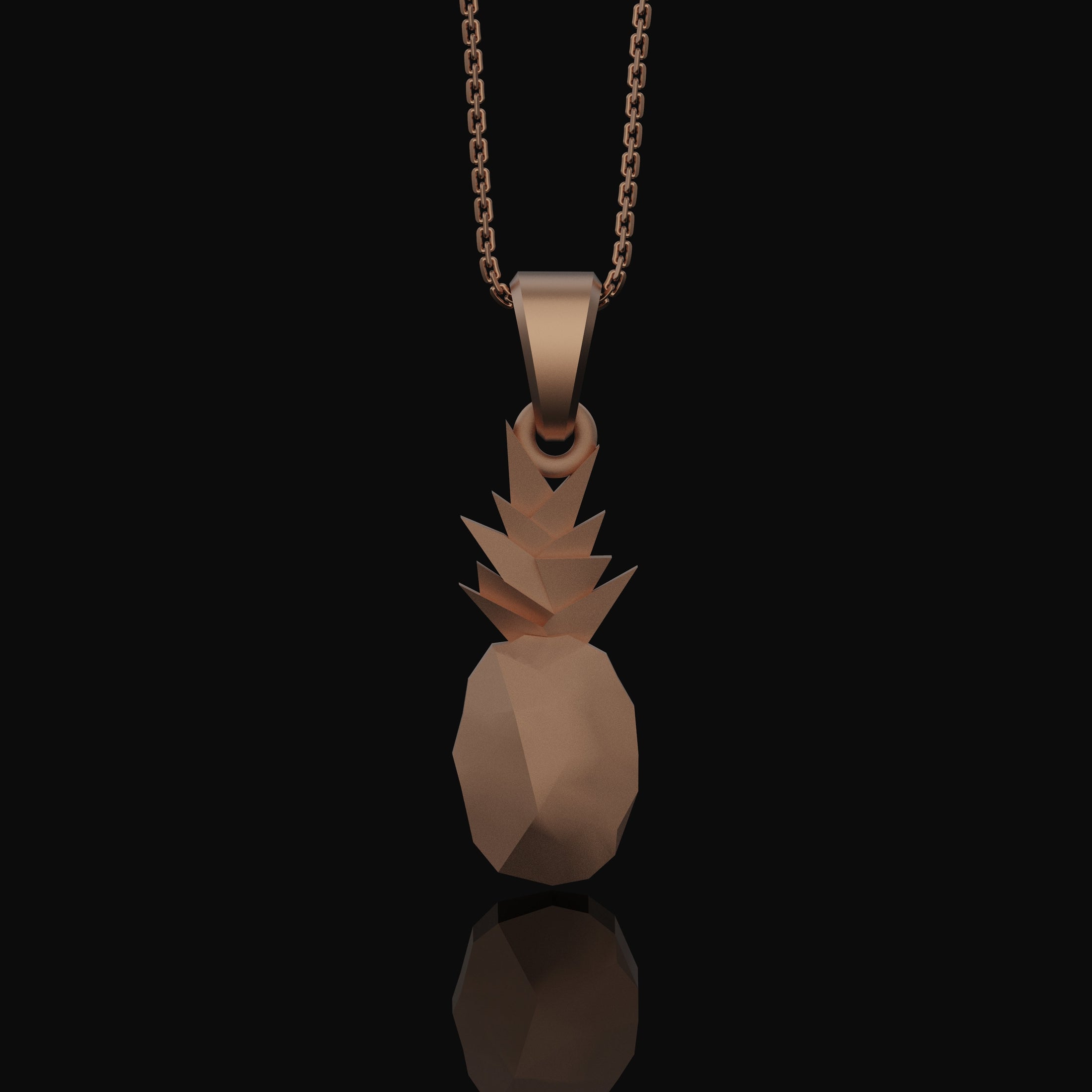 Silver Origami Pineapple Charm Necklace - Elegant Tropical Fruit Pendant, Unique Artistic Folded Design, Chic Jewelry Rose Gold Matte