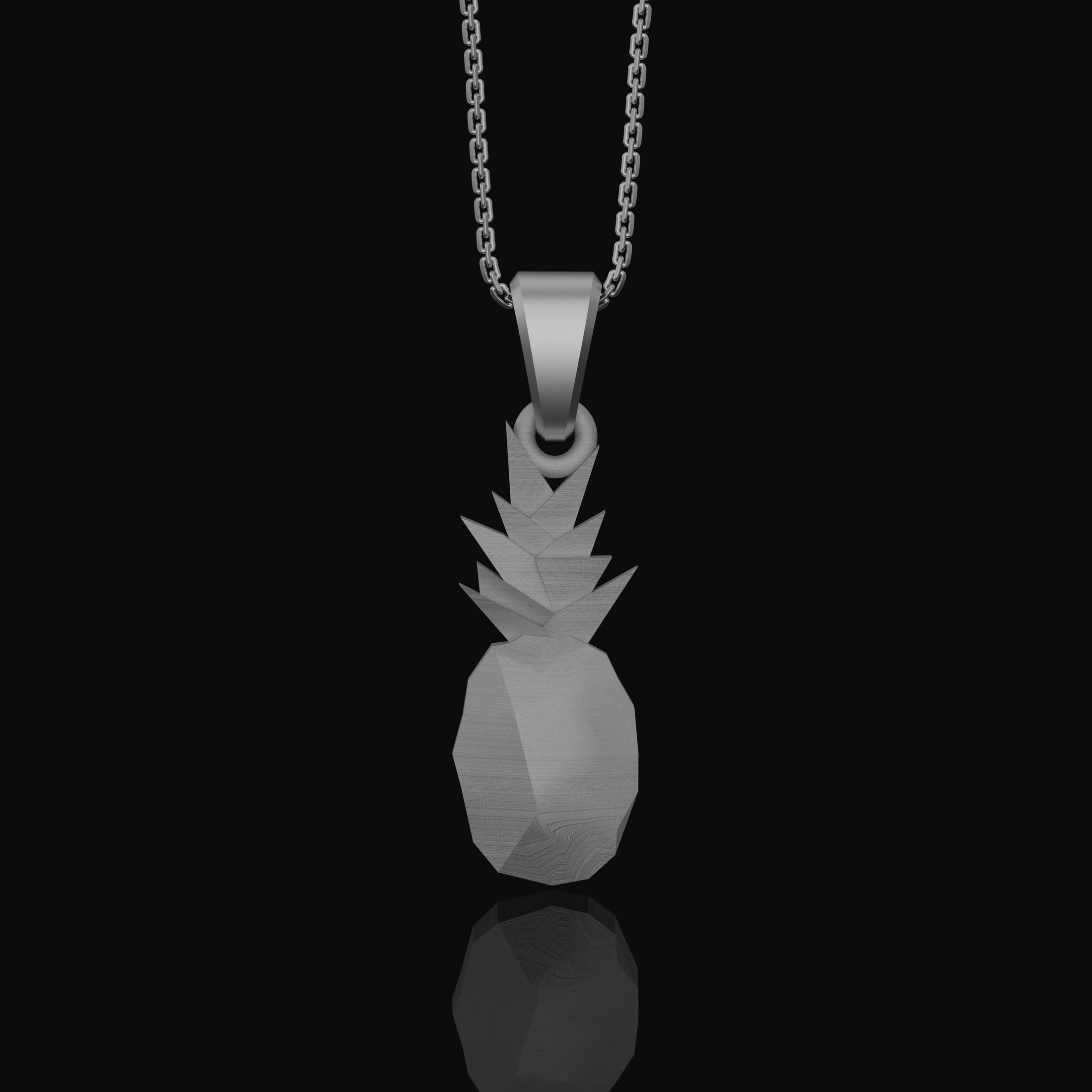 Silver Origami Pineapple Charm Necklace - Elegant Tropical Fruit Pendant, Unique Artistic Folded Design, Chic Jewelry Polished Matte