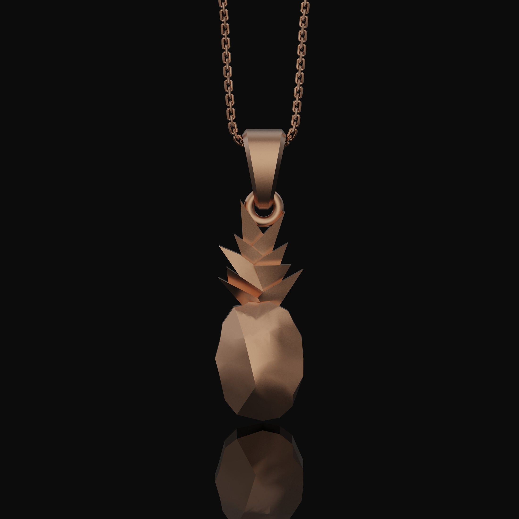 Silver Origami Pineapple Charm Necklace - Elegant Tropical Fruit Pendant, Unique Artistic Folded Design, Chic Jewelry Rose Gold Finish