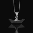 Bild in Galerie-Betrachter laden, Origami Boat Pendant - Chic Geometrical Silver Necklace, Elegant Folded Boat Design, Perfect Gift for Origami Lovers
