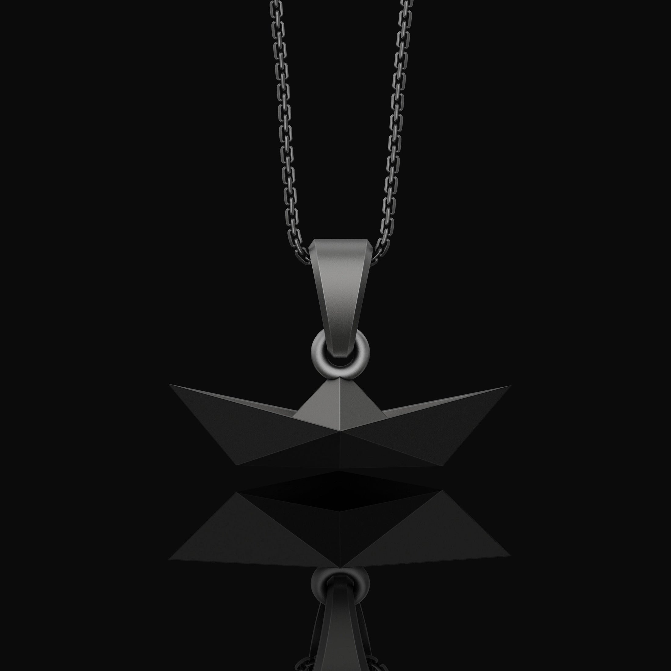Origami Boat Pendant - Chic Geometrical Silver Necklace, Elegant Folded Boat Design, Perfect Gift for Origami Lovers