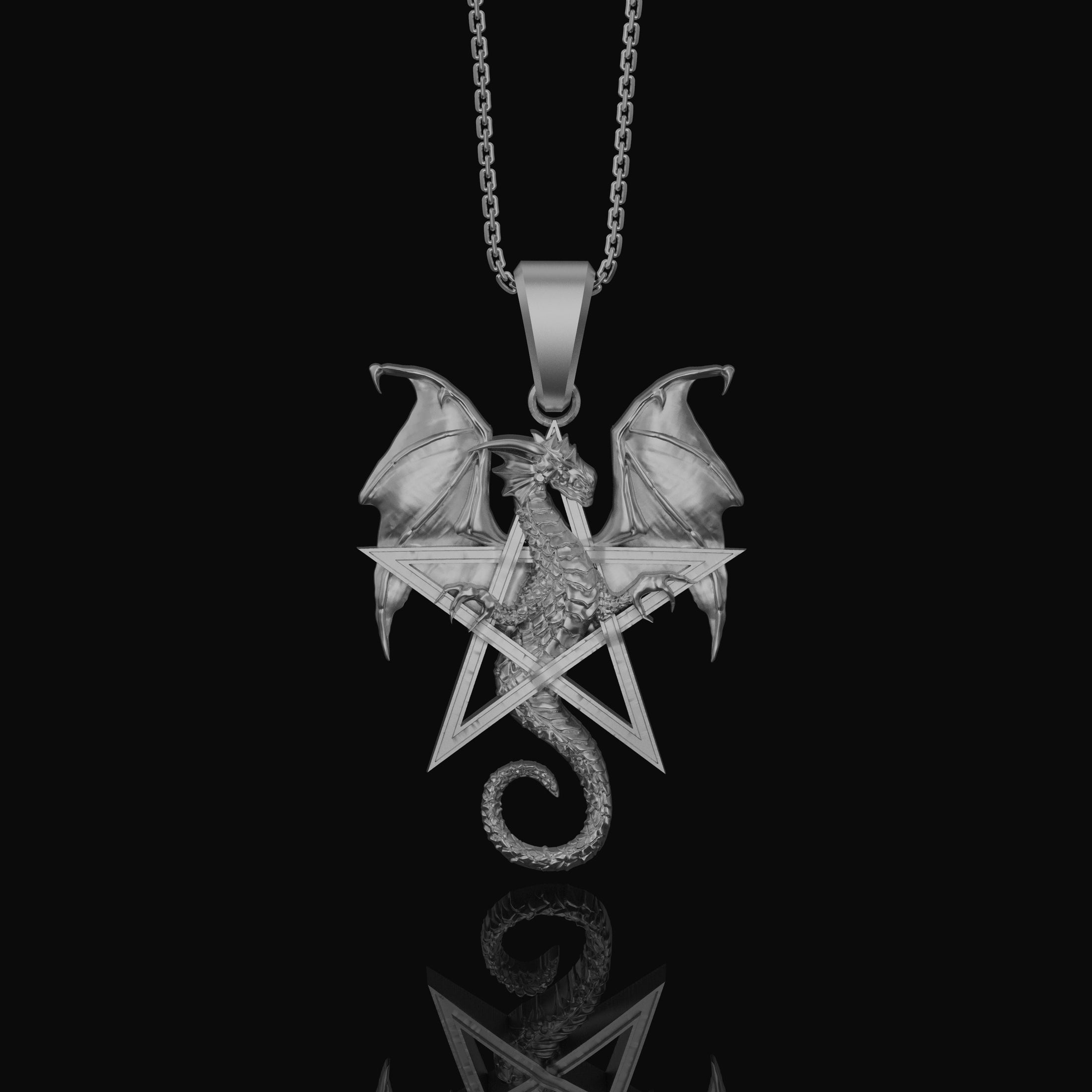 Pentagram Dragon Necklace - Wiccan Gothic Dragon Pendant, Starry Pentacle Charm, Mystical Dragon Jewelry, Enchanted Amulet