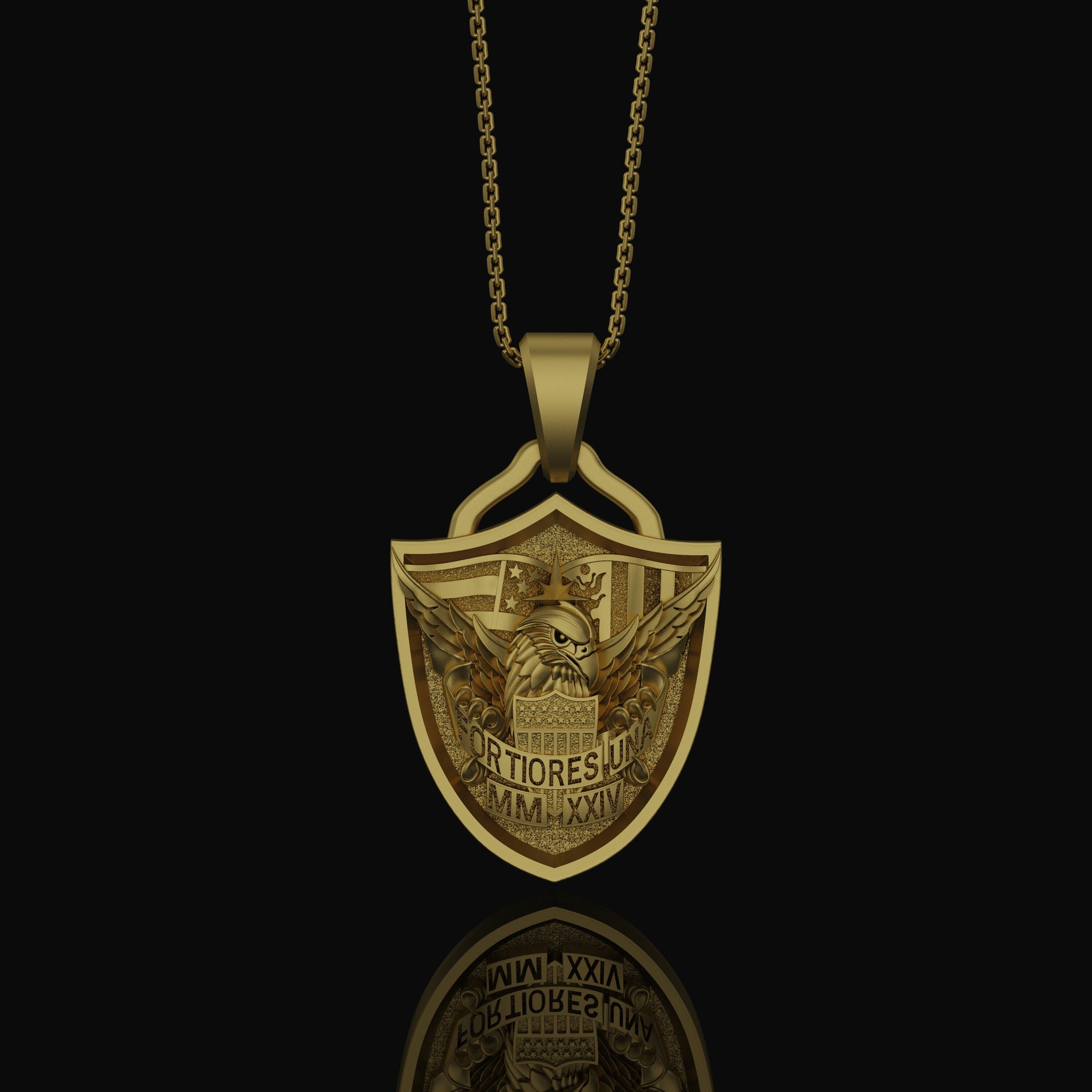 Fortiores Una American Eagle Medal Necklace - Patriotic Symbolic Silver Pendant, Unity Strength Jewelry