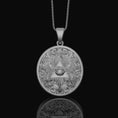 Load image into Gallery viewer, Silver Eye of Providence Pendant - Masonic Medallion, Freemason Symbol Necklace, Illuminati Jewelry
