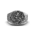 Load image into Gallery viewer, Silver Wolf and Dragon Ring - Ice and Fire Themed Jewelry, Fantasy Men's Ring, Unique Mythical Gift
