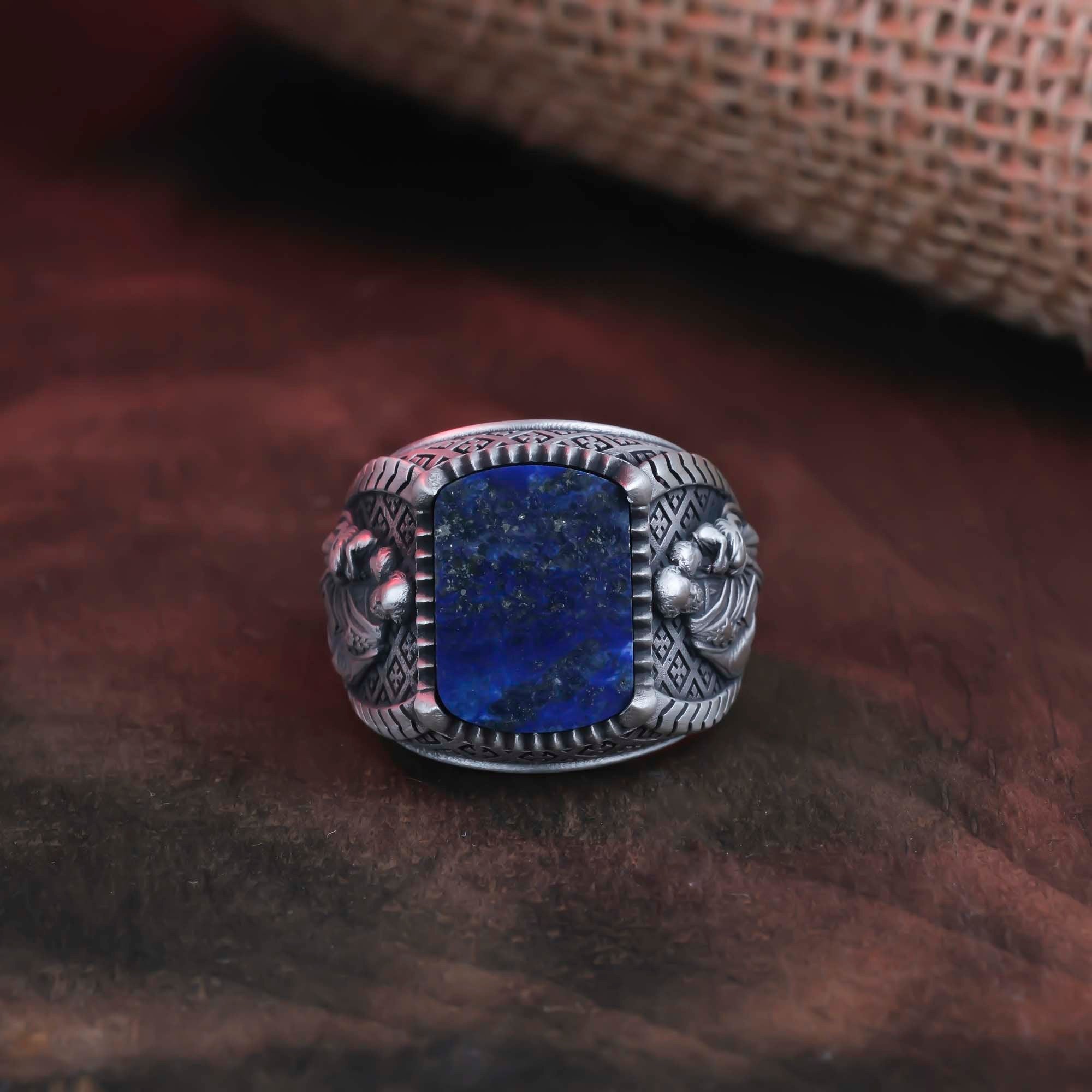 St Joseph Ring, Patron Saint Ring, Cushion Gemstone Ring, Onyx Stone Jewelry, Lapis Lazuli Ring, Tiger's Eye Accessory, Red Garnet Adornment