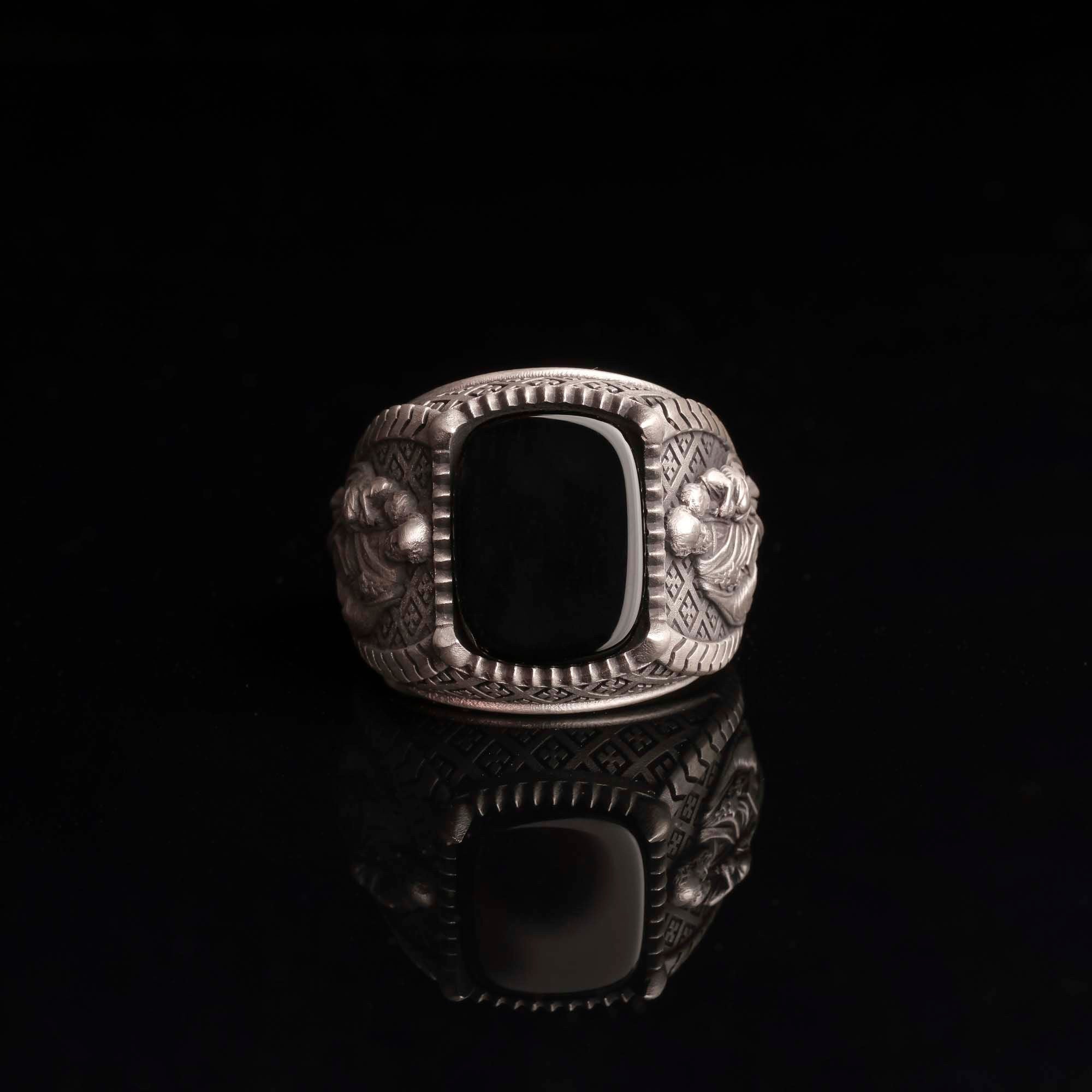 St Joseph Ring, Patron Saint Ring, Cushion Gemstone Ring, Onyx Stone Jewelry, Lapis Lazuli Ring, Tiger's Eye Accessory, Red Garnet Adornment