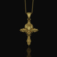 Load image into Gallery viewer, Silver Gothic Skull Cross Necklace, Wooden Texture Design, Unique Dark Aesthetic Jewelry Gold Finish

