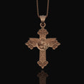 Load image into Gallery viewer, St. Michael Protection Silver Cross, 'Quis ut Deus' Engraved, Archangel Michael Amulet, Symbol of Divine Guard Rose Gold Finish
