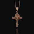 Load image into Gallery viewer, Silver Gothic Skull Cross Necklace, Wooden Texture Design, Unique Dark Aesthetic Jewelry Rose Gold Matte
