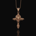 Load image into Gallery viewer, Silver Gothic Skull Cross Necklace, Wooden Texture Design, Unique Dark Aesthetic Jewelry Rose Gold Finish

