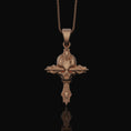 Bild in Galerie-Betrachter laden, Silver Gothic Skull Cross Necklace, Wooden Texture Design, Unique Dark Aesthetic Jewelry Rose Gold Finish
