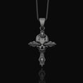 Load image into Gallery viewer, Silver Gothic Skull Cross Necklace, Wooden Texture Design, Unique Dark Aesthetic Jewelry Oxidized Finish

