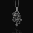 Load image into Gallery viewer, Silver Medusa Skull Pendant, Snake Necklace Design, Memento Mori Reminder, Symbol of Power & Mystery Oxidized Finish
