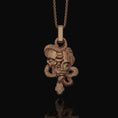 Bild in Galerie-Betrachter laden, Silver Medusa Skull Pendant, Snake Necklace Design, Memento Mori Reminder, Symbol of Power & Mystery Rose Gold Finish
