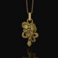 Load image into Gallery viewer, Silver Medusa Skull Pendant, Snake Necklace Design, Memento Mori Reminder, Symbol of Power & Mystery Gold Finish
