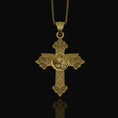 Load image into Gallery viewer, St. Michael Protection Silver Cross, 'Quis ut Deus' Engraved, Archangel Michael Amulet, Symbol of Divine Guard Gold Finish
